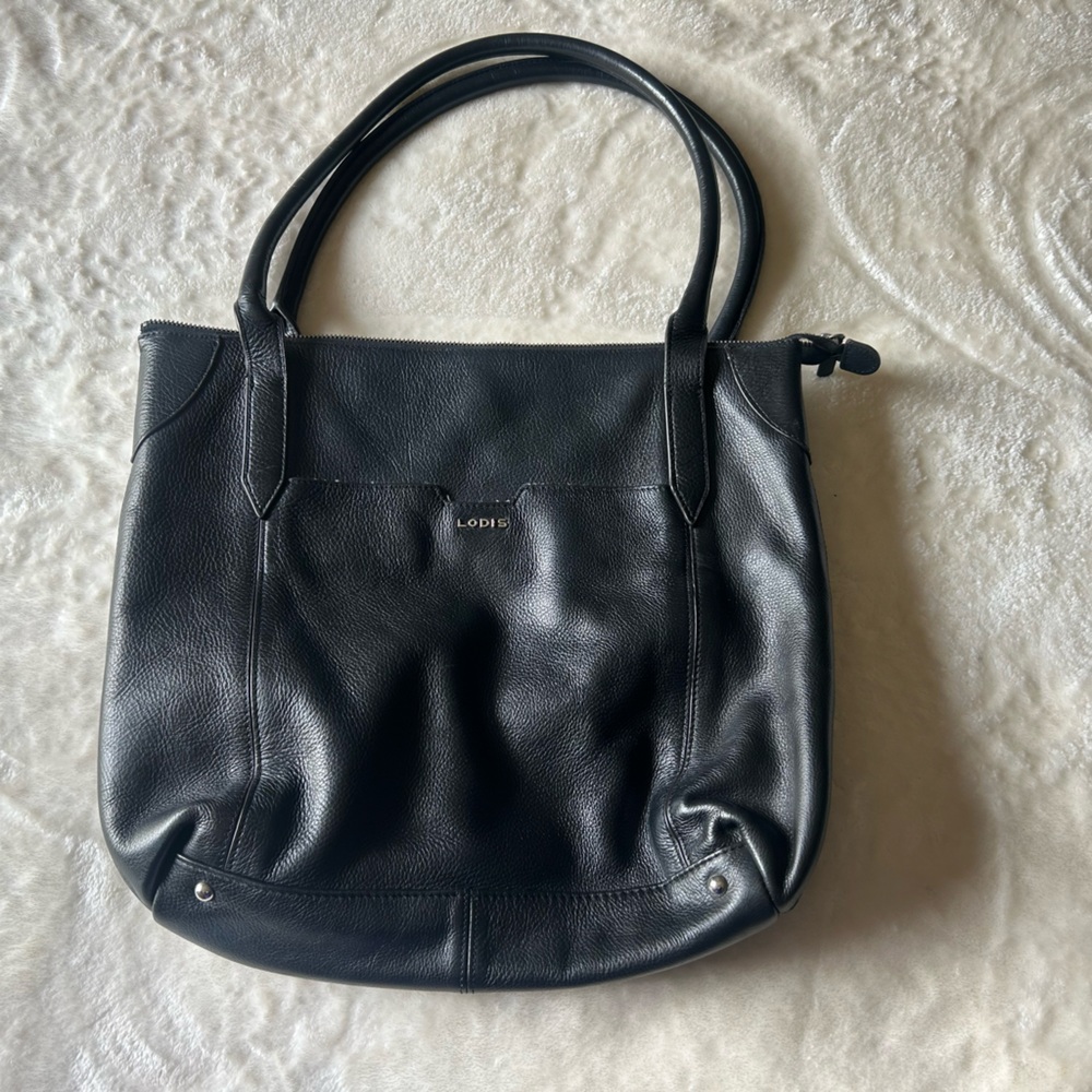 Lodis Elegant Black Leather Tote